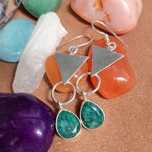 💖Host pick💖 Sterling silver genuine emerald dangle earrings